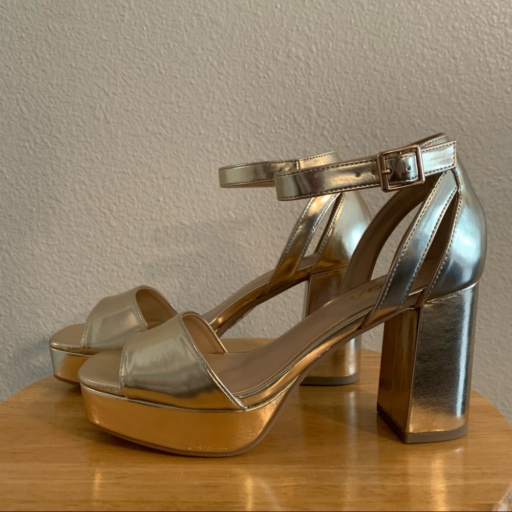 Gold metallic platform sandal heels